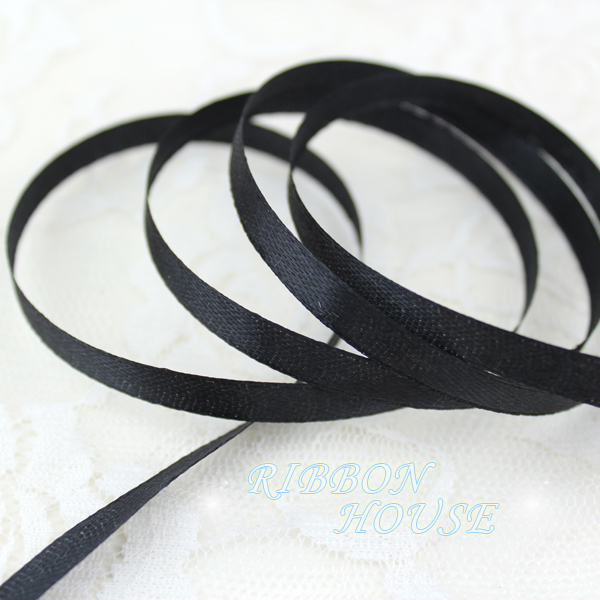 Ribbon Wired Satin - (25 Yards/Rolle) 1/4' (6mm) Schwarzes Einseitiges
