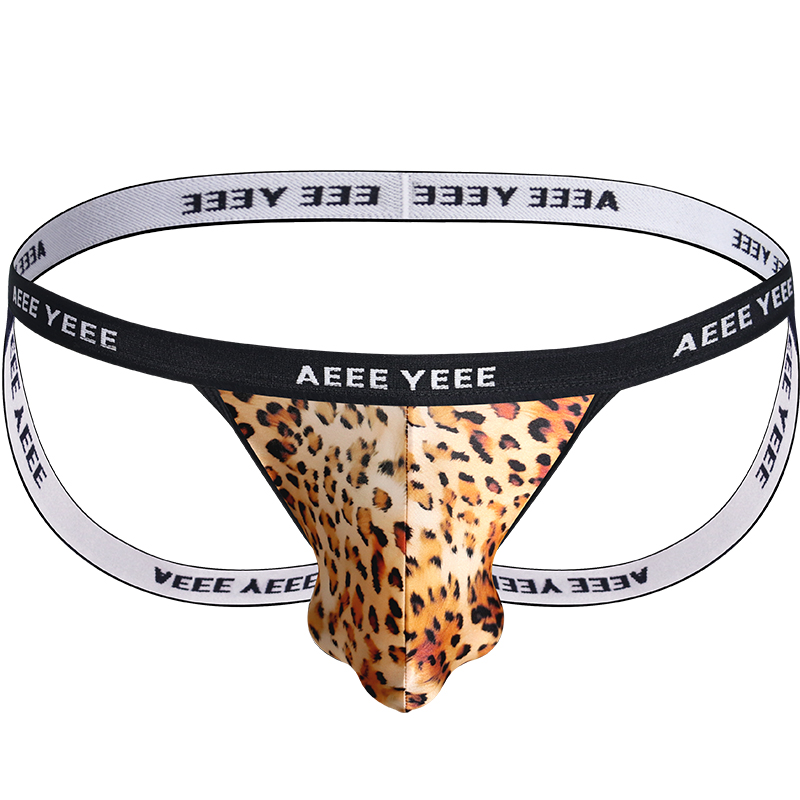 Ribbon Wired Satin - Herren-Unterwäsche Sexy Tanga Satin Doppelriemen Leopardenmuster
